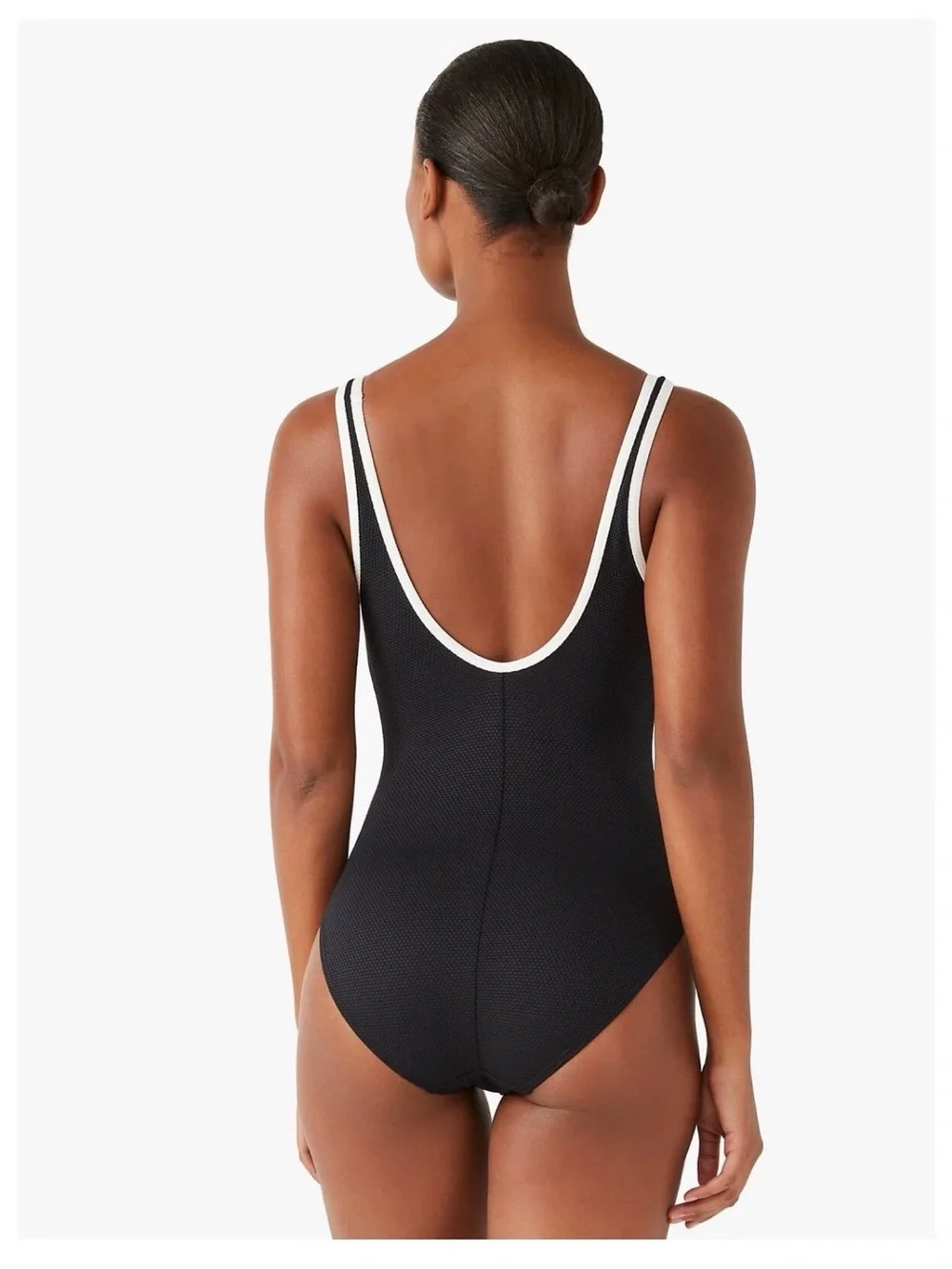 NWOT $200 KATE SPADE Women S Black One-Piece Swimsuit White Trim Button Placket